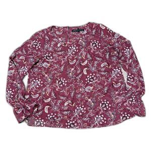 WHBM Blouse 2 Burgundy Floral Chiffon Ruffle Wrist Corpcore Romantic Feminine